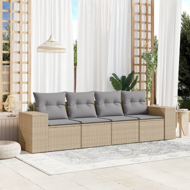 vidaXL Set Divano da Giardino 4 pz con Cuscini Beige in Polyrattan vidaXL Set Divano da Giardino 4 pz con Cuscini Beige in Polyrattan