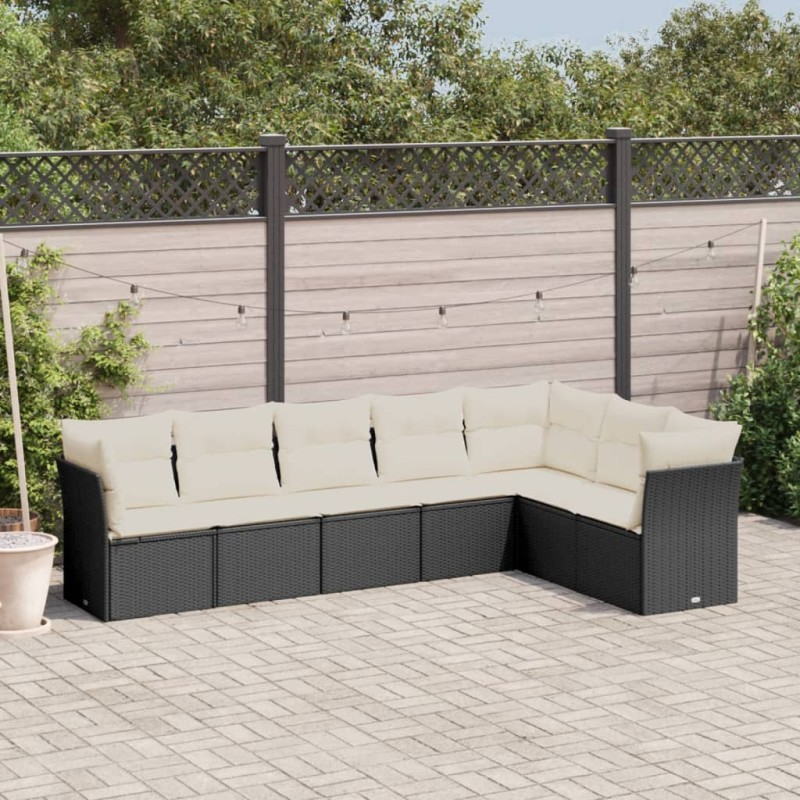 vidaXL Set Divani da Giardino con Cuscini 7pz Nero Polyrattan vidaXL Set Divani da Giardino con Cuscini 7pz Nero Polyrattan