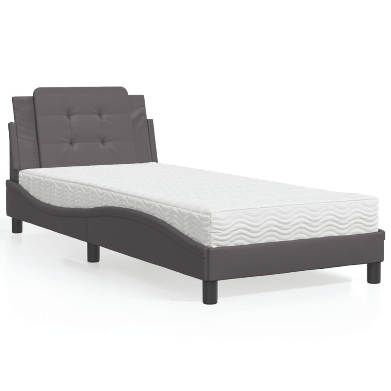 vidaXL Letto con Materasso Grigio 90x190 cm in Similpelle