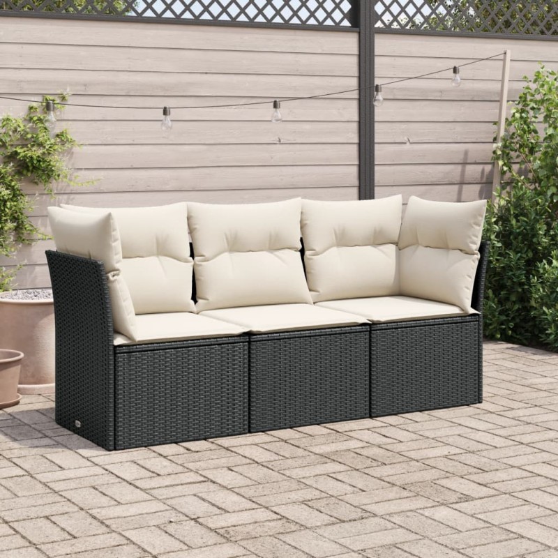 vidaXL Set Divani da Giardino 3 pz con Cuscini in Polyrattan Nero vidaXL Set Divani da Giardino 3 pz con Cuscini in Polyrattan Nero