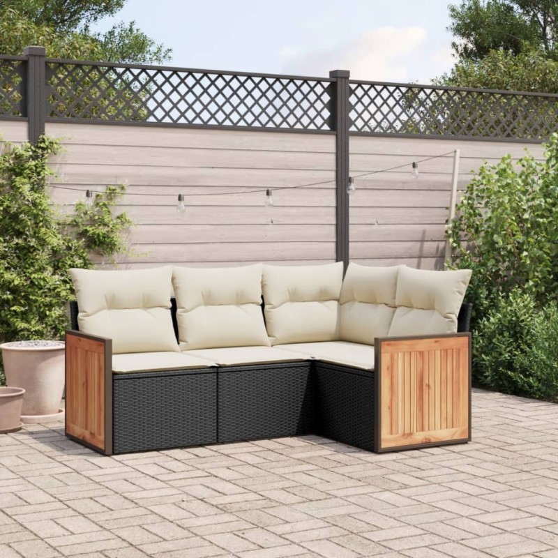 vidaXL Set Divani da Giardino 4 pz con Cuscini Nero in Polyrattan vidaXL Set Divani da Giardino 4 pz con Cuscini Nero in Polyrattan