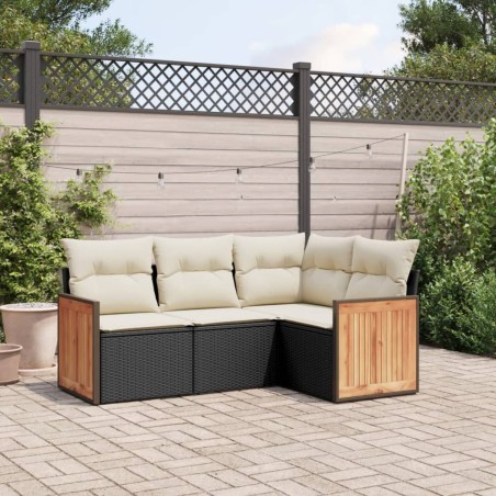 vidaXL Set Divani da Giardino 4 pz con Cuscini Nero in Polyrattan