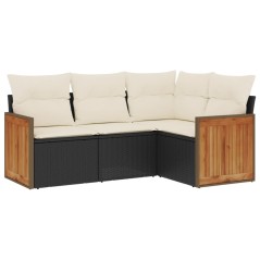 vidaXL Set Divani da Giardino 4 pz con Cuscini Nero in Polyrattan
