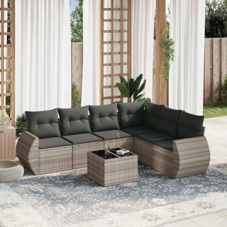 vidaXL Set Divani da Giardino 7pz con Cuscini Grigio Chiaro Polyrattan