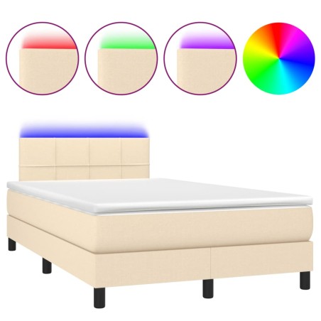 vidaXL Letto a Molle con Materasso e LED Crema 120x190 cm in Tessuto