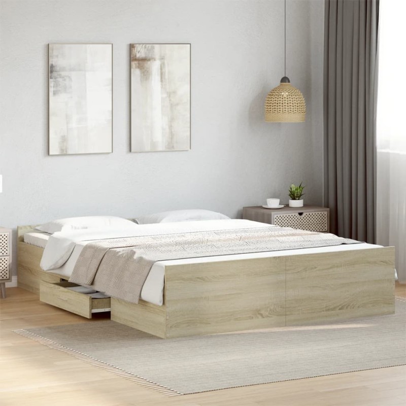 vidaXL Giroletto Cassetti Rovere Sonoma 140x200 cm Legno Multistrato vidaXL Giroletto Cassetti Rovere Sonoma 140x200 cm Legno Multistrato
