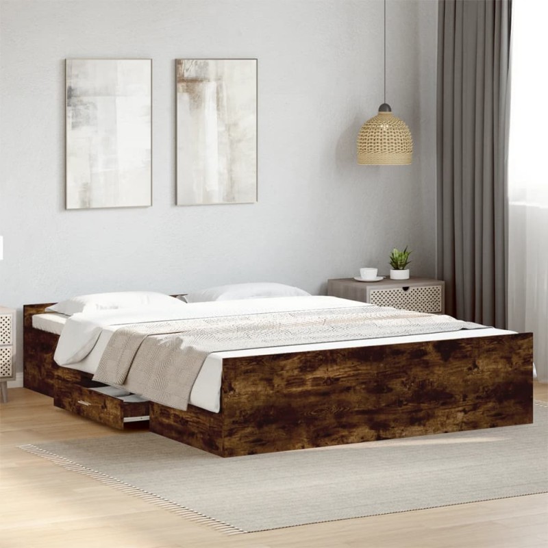 vidaXL Giroletto con Cassetti Rovere Fumo 160x200 cm Legno Multistrato vidaXL Giroletto con Cassetti Rovere Fumo 160x200 cm Legno Multistrato