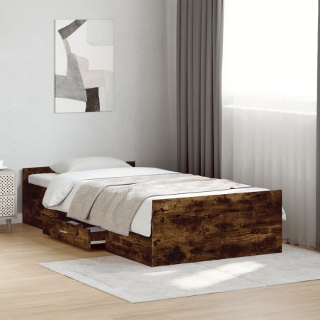 vidaXL Giroletto con Cassetti Rovere Fumo 90x190 cm Legno Multistrato