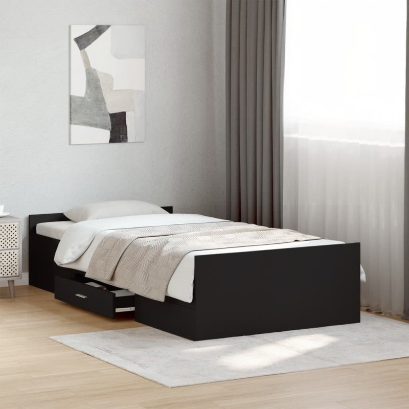 vidaXL Giroletto con Cassetti Nero 75x190 cm in Legno Multistrato vidaXL Giroletto con Cassetti Nero 75x190 cm in Legno Multistrato