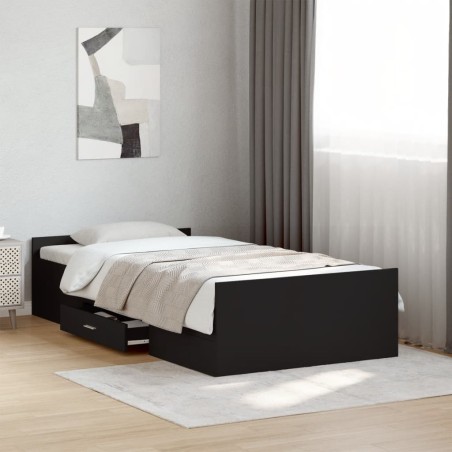 vidaXL Giroletto con Cassetti Nero 75x190 cm in Legno Multistrato