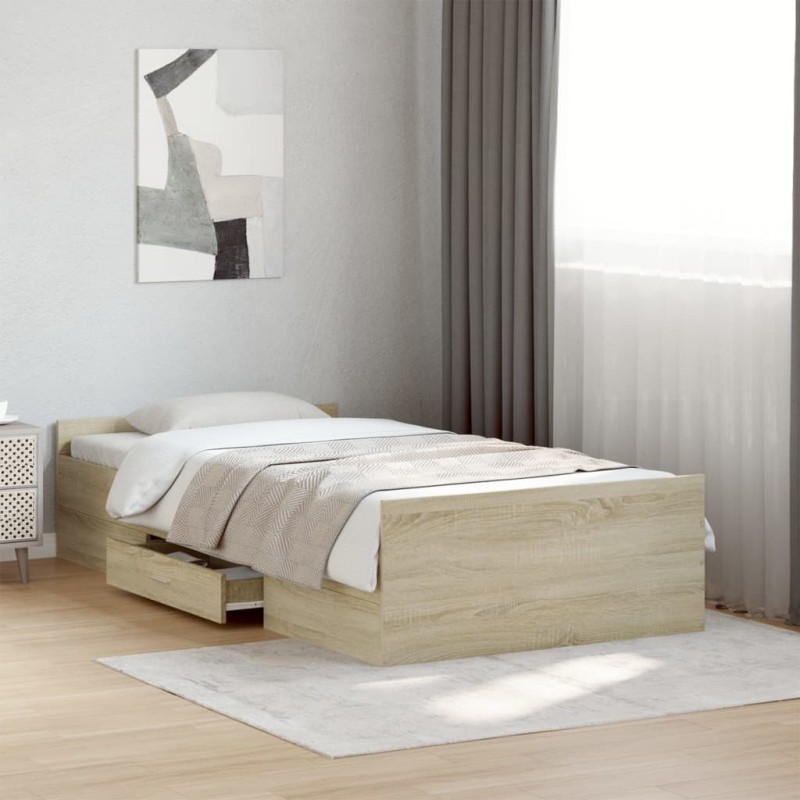 vidaXL Giroletto Cassetti Rovere Sonoma 90x190 cm Legno Multistrato vidaXL Giroletto Cassetti Rovere Sonoma 90x190 cm Legno Multistrato