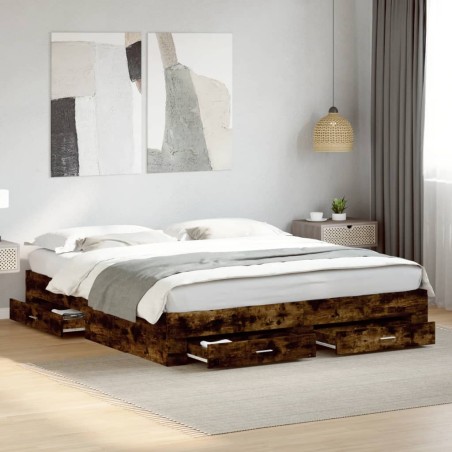 vidaXL Giroletto con Cassetti Rovere Fumo 180x200 cm Legno Multistrato
