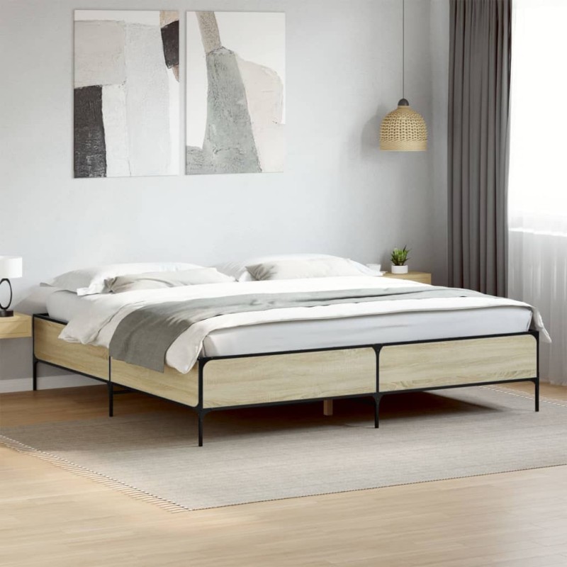 vidaXL Giroletto Rovere Sonoma 180x200 cm in Legno Multistrato Metallo vidaXL Giroletto Rovere Sonoma 180x200 cm in Legno Multistrato Metallo