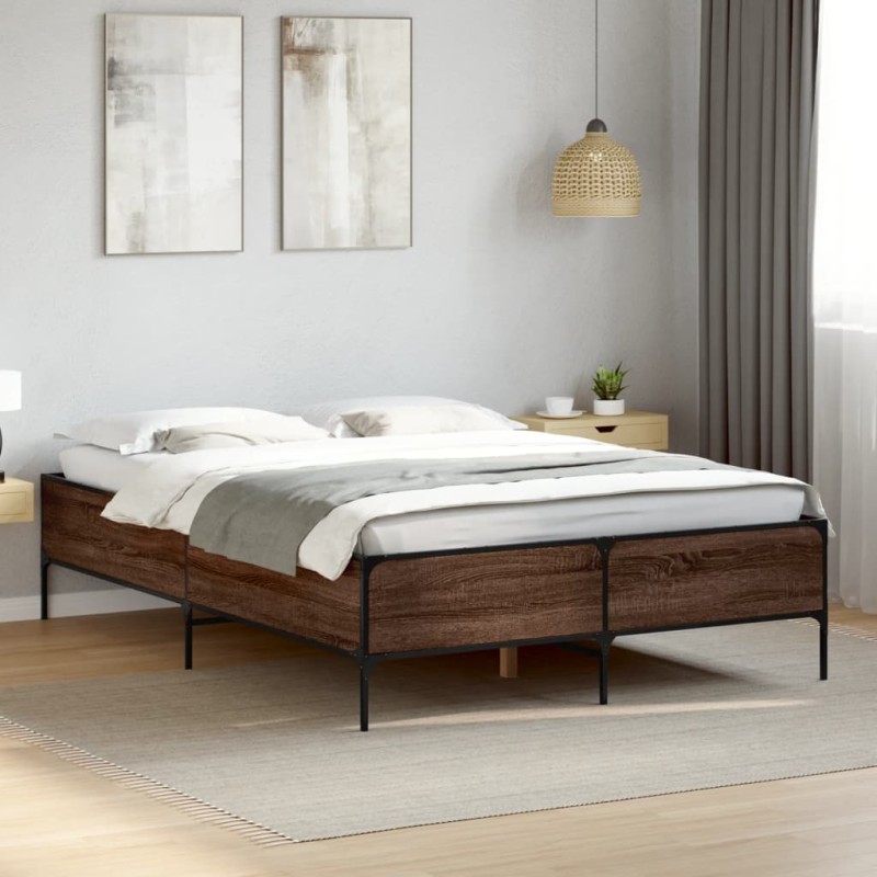 vidaXL Giroletto Rovere Marrone 140x190cm in Legno Multistrato Metallo