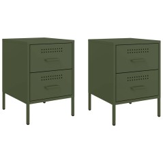 vidaXL Comodini 2 pz Verde Oliva 36x39x50,5 cm in Acciaio