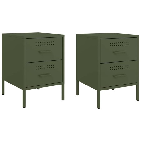 vidaXL Comodini 2 pz Verde Oliva 36x39x50,5 cm in Acciaio
