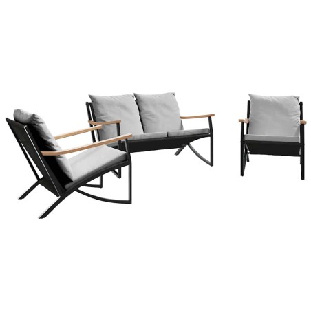 vidaXL Set Mobili da Balcone 3 pz con Cuscini Nero in Acciaio