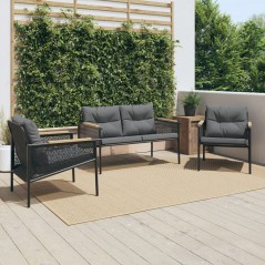 vidaXL Set Mobili da Balcone 3 pz con Cuscini Nero in Acciaio