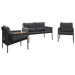 vidaXL Set Mobili da Balcone 3 pz con Cuscini Nero in Acciaio