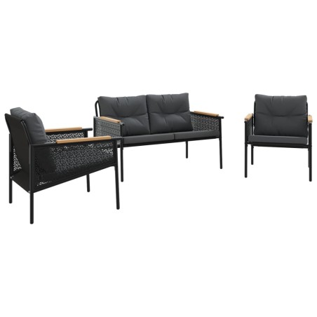vidaXL Set Mobili da Balcone 3 pz con Cuscini Nero in Acciaio