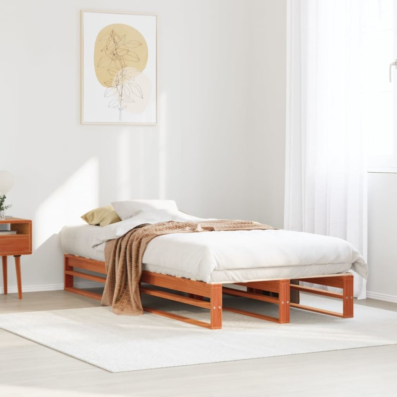 vidaXL Letto senza Materasso Marrone Cera 100x200 cm in Legno di Pino vidaXL Letto senza Materasso Marrone Cera 100x200 cm in Legno di Pino