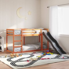vidaXL Letto Castello Scivolo Scala Marrone Cera 75x190 Massello Pino