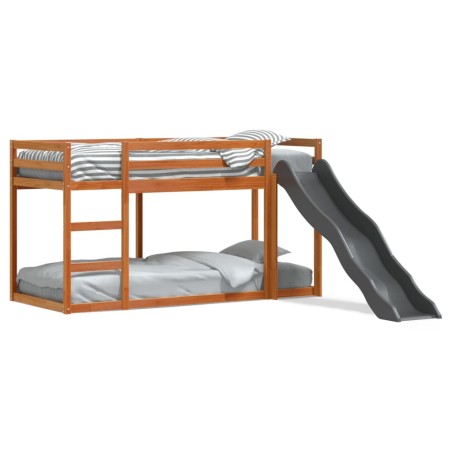 vidaXL Letto Castello Scivolo Scala Marrone Cera 75x190 Massello Pino