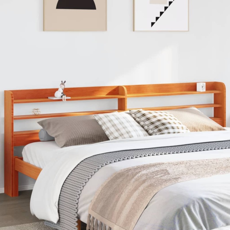 vidaXL Testiera con Ripiani Marrone Cera 180 cm Legno Massello di Pino vidaXL Testiera con Ripiani Marrone Cera 180 cm Legno Massello di Pino