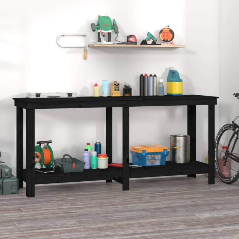 Banco da Lavoro Nero 180x50x80 cm in Legno Massello di Pino Banco da Lavoro Nero 180x50x80 cm in Legno Massello di Pino