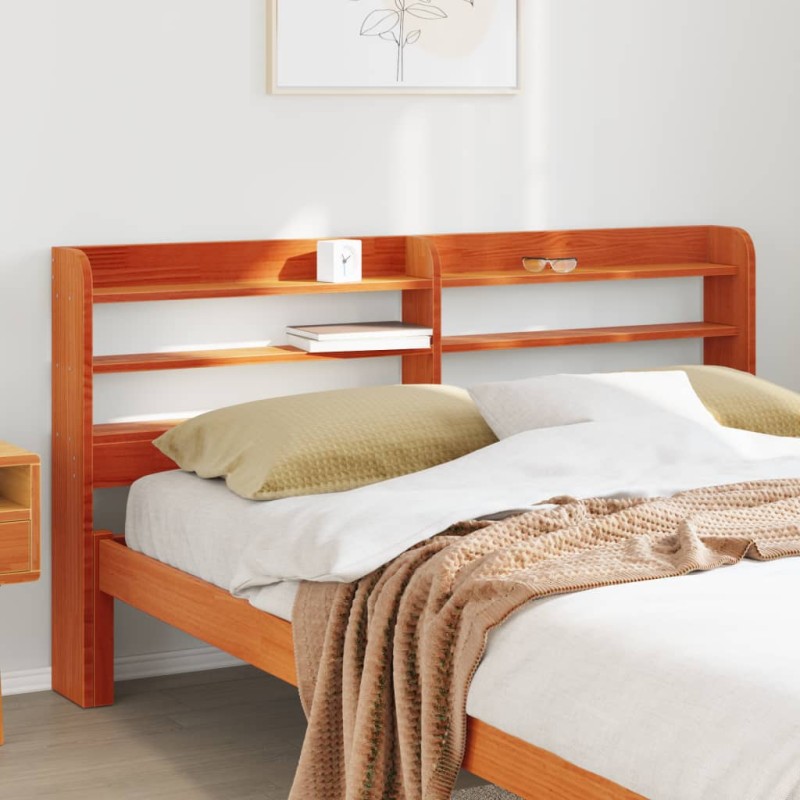 vidaXL Testiera con Ripiani Marrone Cera 135 cm Legno Massello di Pino vidaXL Testiera con Ripiani Marrone Cera 135 cm Legno Massello di Pino