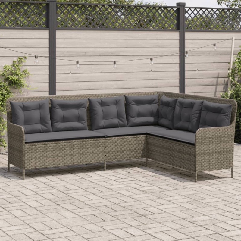 vidaXL Divano da Giardino con Cuscini a L Grigio in Polyrattan vidaXL Divano da Giardino con Cuscini a L Grigio in Polyrattan