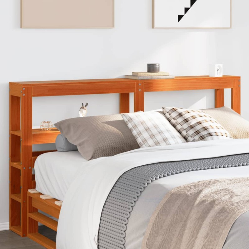 vidaXL Testiera con Ripiani Marrone Cera 140 cm Legno Massello di Pino vidaXL Testiera con Ripiani Marrone Cera 140 cm Legno Massello di Pino