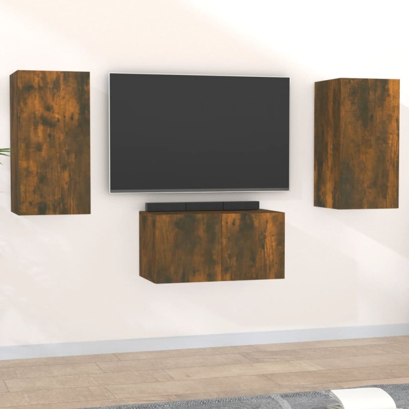 Set Mobili Porta TV 3 pz Rovere Fumo in Legno Multistrato Set Mobili Porta TV 3 pz Rovere Fumo in Legno Multistrato