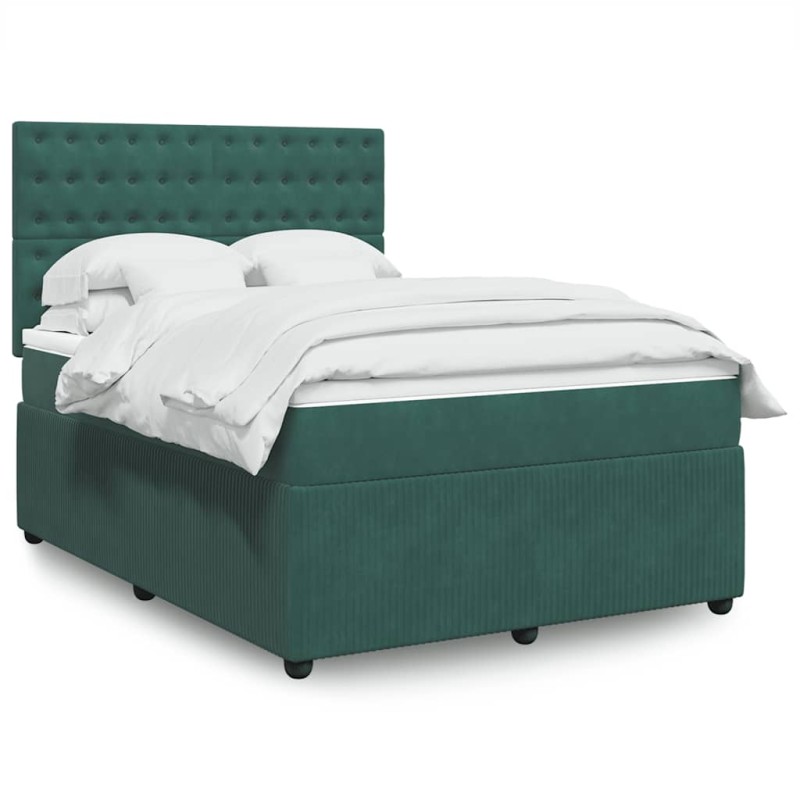vidaXL Giroletto a Molle con Materasso Verde Scuro 140x200 cm Velluto