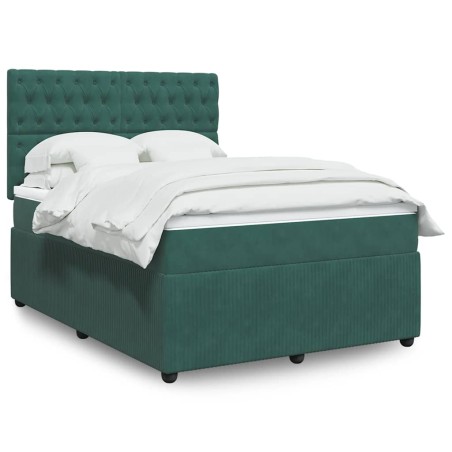 vidaXL Giroletto a Molle con Materasso Verde Scuro 140x200 cm Velluto