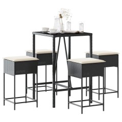 vidaXL Set Bar da Giardino 5 pz con Cuscini in Polyrattan Nero