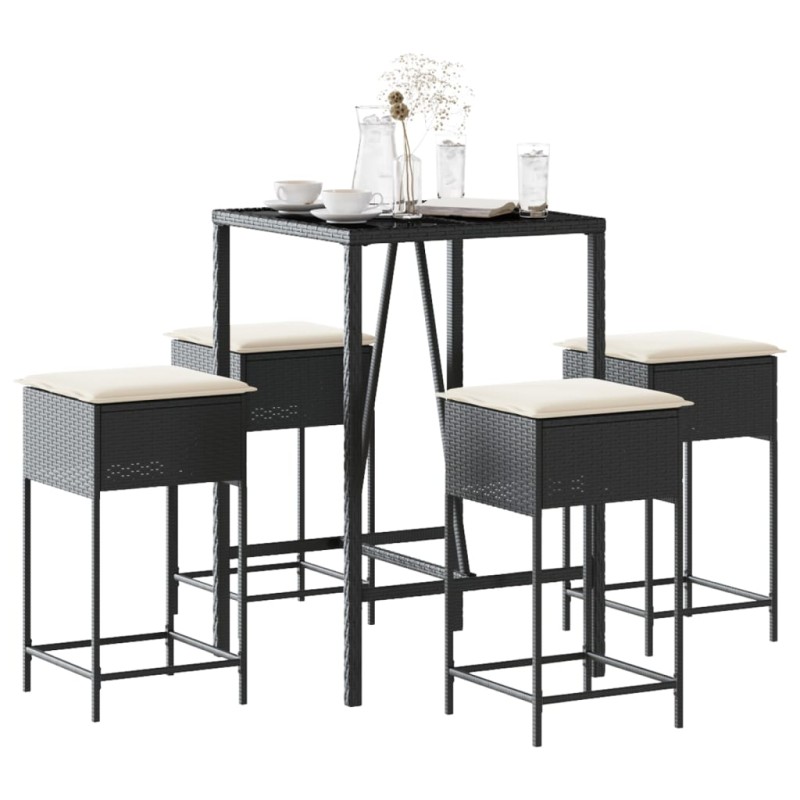 vidaXL Set Bar da Giardino 5 pz con Cuscini in Polyrattan Nero