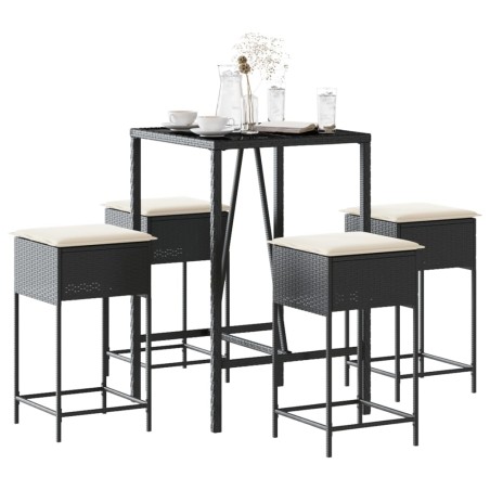 vidaXL Set Bar da Giardino 5 pz con Cuscini in Polyrattan Nero