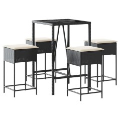 vidaXL Set Bar da Giardino 5 pz con Cuscini in Polyrattan Nero
