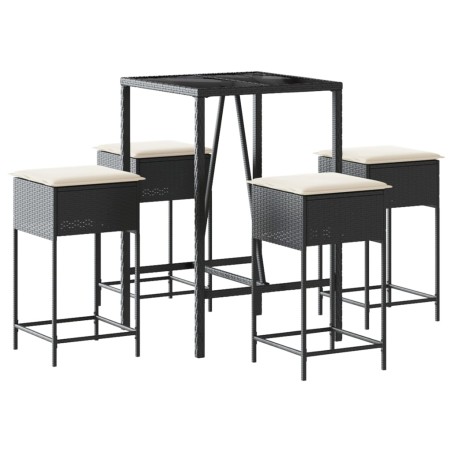 vidaXL Set Bar da Giardino 5 pz con Cuscini in Polyrattan Nero
