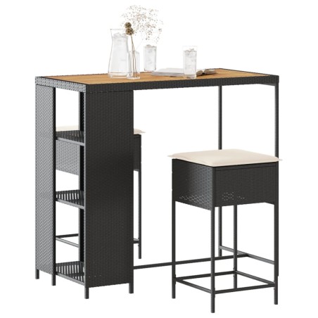 vidaXL Set Bar da Giardino 3 pz con Cuscini in Polyrattan Nero