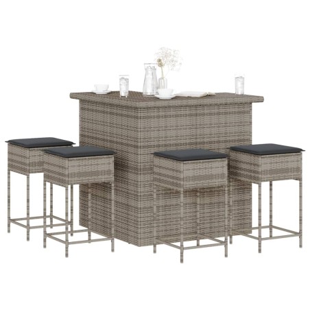 vidaXL Set Bar da Giardino 5 pz con Cuscini in Polyrattan Grigio