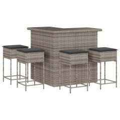 vidaXL Set Bar da Giardino 5 pz con Cuscini in Polyrattan Grigio