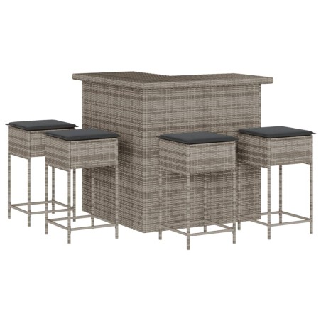 vidaXL Set Bar da Giardino 5 pz con Cuscini in Polyrattan Grigio