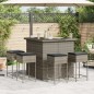 vidaXL Set Bar da Giardino 5 pz con Cuscini in Polyrattan Grigio vidaXL Set Bar da Giardino 5 pz con Cuscini in Polyrattan Grigio