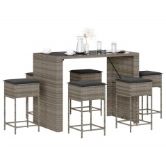 vidaXL Set Bar da Giardino 7 pz con Cuscini in Polyrattan Grigio