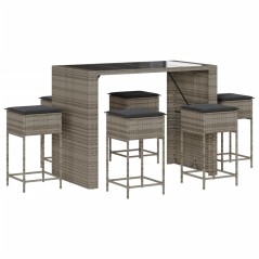 vidaXL Set Bar da Giardino 7 pz con Cuscini in Polyrattan Grigio