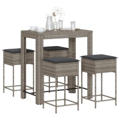 vidaXL Set Bar da Giardino 5 pz con Cuscini in Polyrattan Grigio