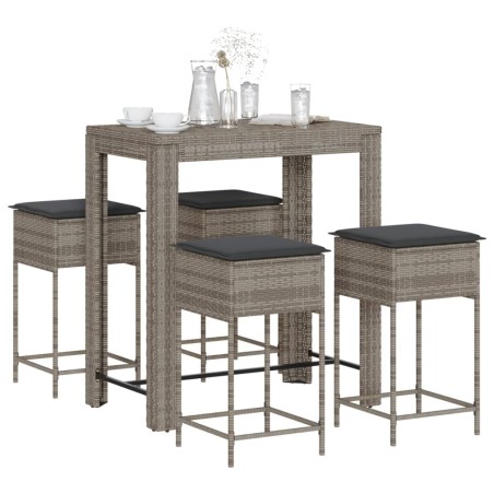 vidaXL Set Bar da Giardino 5 pz con Cuscini in Polyrattan Grigio