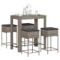vidaXL Set Bar da Giardino 5 pz con Cuscini in Polyrattan Grigio